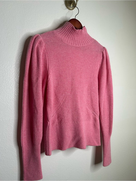 FRAME Wool Cashmere Puff Sleeve Turtleneck Sweater in Spanish Pink