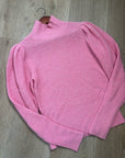 FRAME Wool Cashmere Puff Sleeve Turtleneck Sweater in Spanish Pink