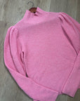 FRAME Wool Cashmere Puff Sleeve Turtleneck Sweater in Spanish Pink