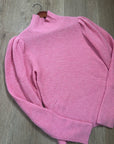 FRAME Wool Cashmere Puff Sleeve Turtleneck Sweater in Spanish Pink