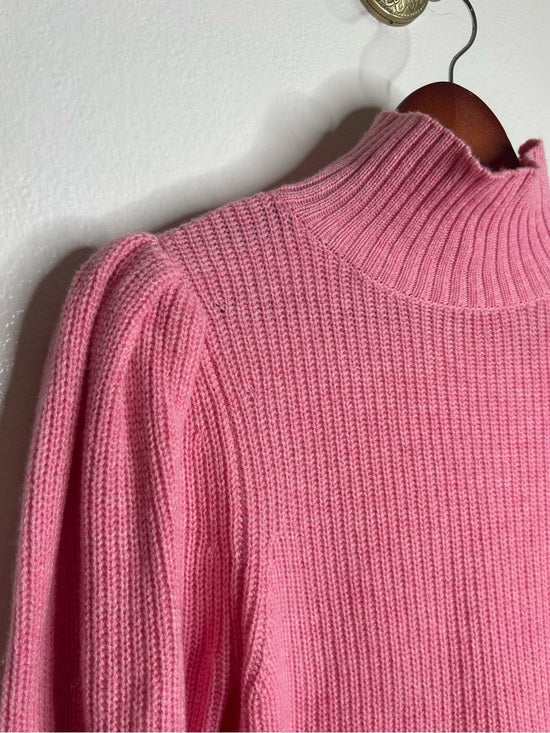 FRAME Wool Cashmere Puff Sleeve Turtleneck Sweater in Spanish Pink