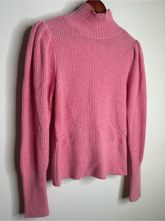 FRAME Wool Cashmere Puff Sleeve Turtleneck Sweater in Spanish Pink