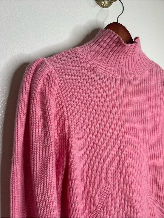 FRAME Wool Cashmere Puff Sleeve Turtleneck Sweater in Spanish Pink