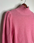 FRAME Wool Cashmere Puff Sleeve Turtleneck Sweater in Spanish Pink