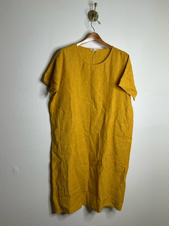 Eileen Fisher 100% Organic Linen Yellow Tunic Oversized Lagenlook Dress