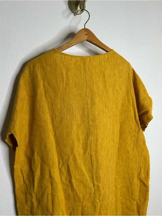 Eileen Fisher 100% Organic Linen Yellow Tunic Oversized Lagenlook Dress
