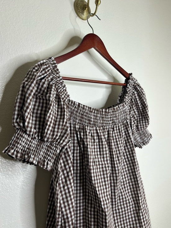 Petal &amp;amp; Pup Petal &amp;amp;  Pup 100% Cotton Brown Gingham Puff Sleeve Short Sleeve Kennedy Dress - Cotton