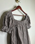 Petal &  Pup 100% Cotton Brown Gingham Puff Sleeve Short Sleeve Kennedy Dress