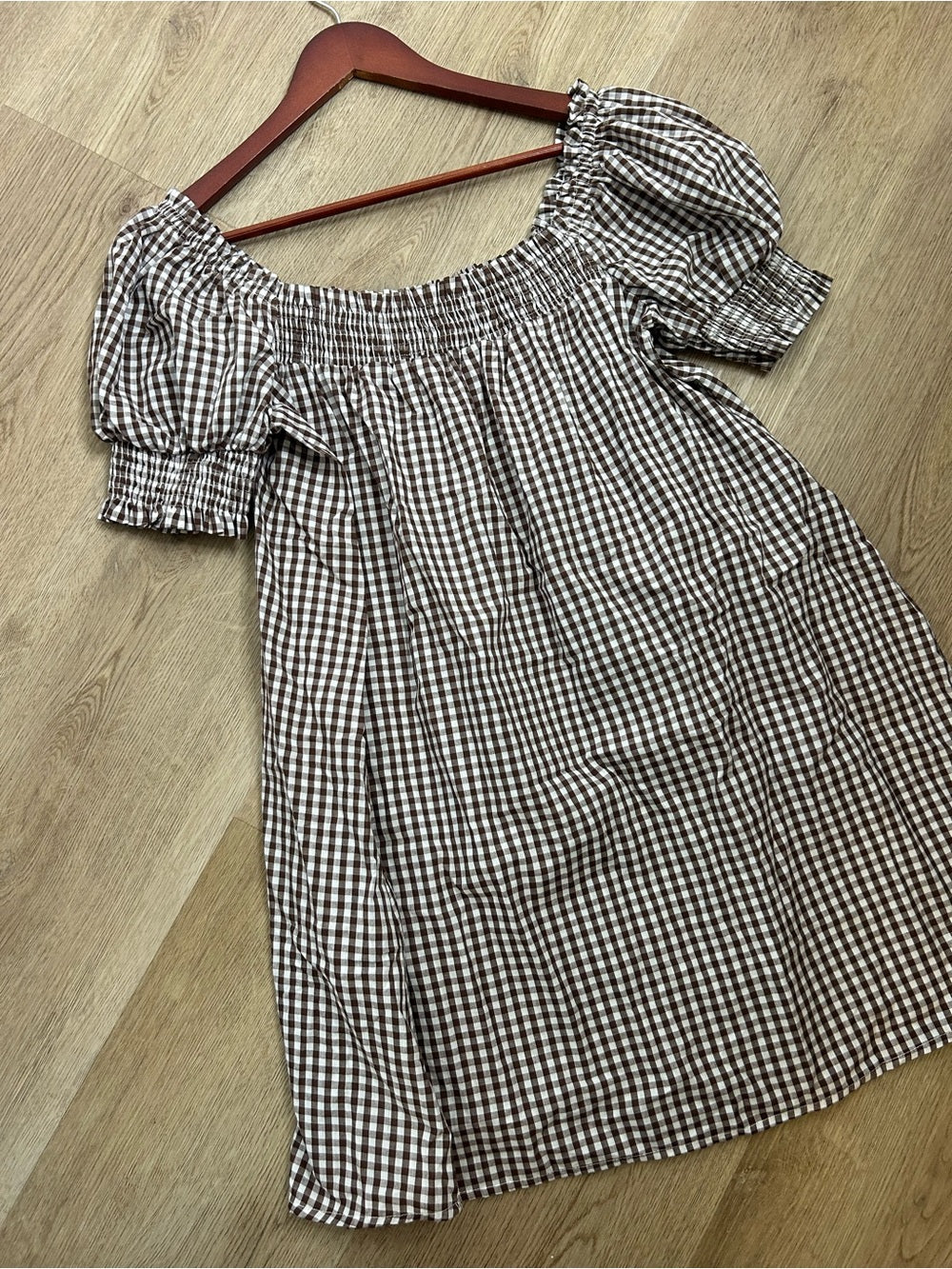 Petal &amp;amp; Pup Petal &amp;amp;  Pup 100% Cotton Brown Gingham Puff Sleeve Short Sleeve Kennedy Dress - Cotton