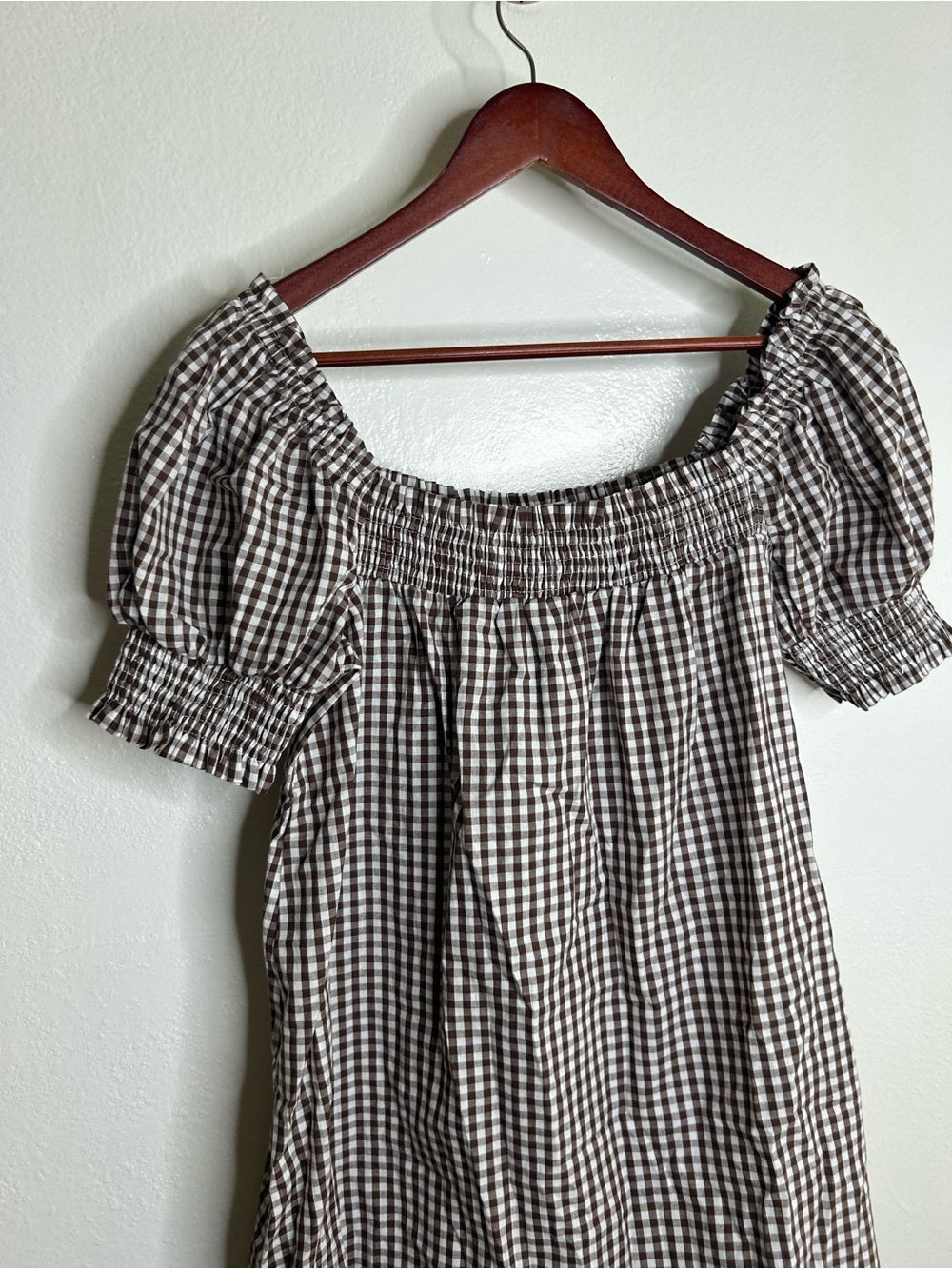 Petal &amp;  Pup 100% Cotton Brown Gingham Puff Sleeve Short Sleeve Kennedy Dress