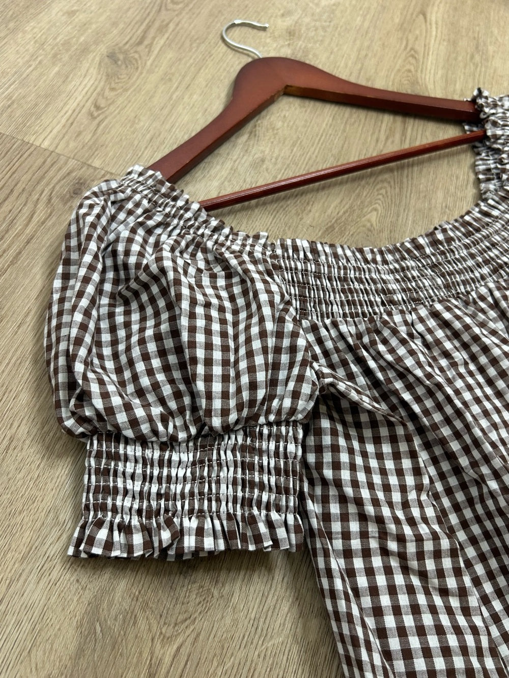Petal &amp;  Pup 100% Cotton Brown Gingham Puff Sleeve Short Sleeve Kennedy Dress