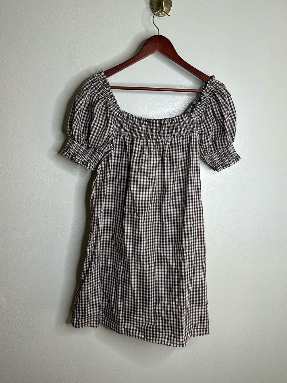 Petal &amp;amp; Pup Petal &amp;amp;  Pup 100% Cotton Brown Gingham Puff Sleeve Short Sleeve Kennedy Dress - Cotton