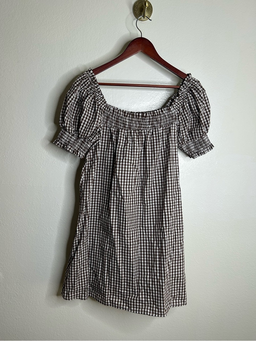 Petal &amp;amp; Pup Petal &amp;amp;  Pup 100% Cotton Brown Gingham Puff Sleeve Short Sleeve Kennedy Dress - Cotton