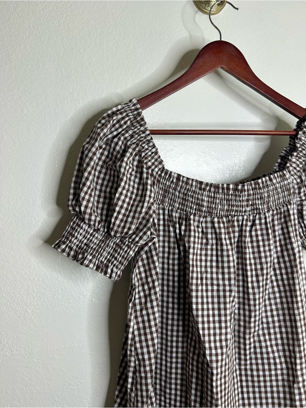 Petal &amp;amp; Pup Petal &amp;amp;  Pup 100% Cotton Brown Gingham Puff Sleeve Short Sleeve Kennedy Dress - Cotton