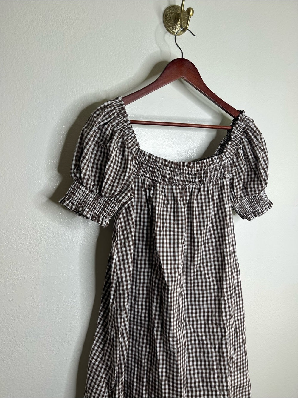 Petal &amp;  Pup 100% Cotton Brown Gingham Puff Sleeve Short Sleeve Kennedy Dress