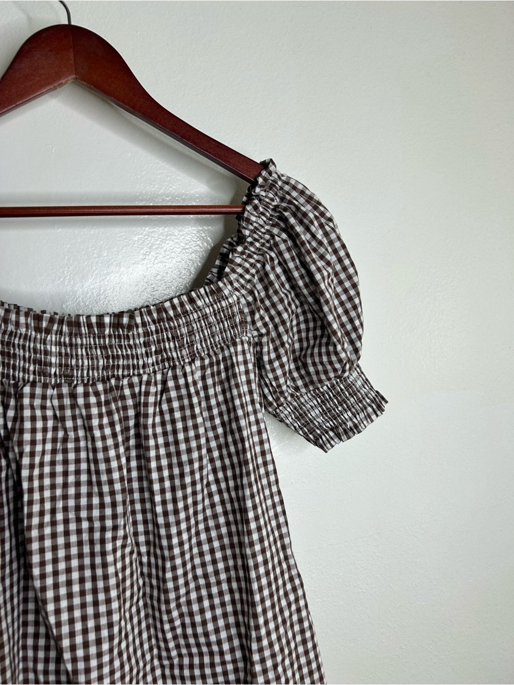 Petal &amp;  Pup 100% Cotton Brown Gingham Puff Sleeve Short Sleeve Kennedy Dress