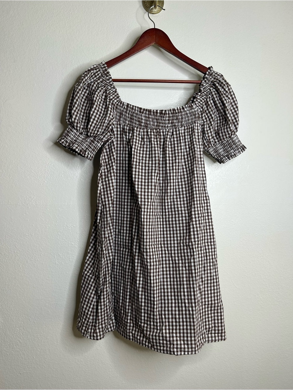 Petal &amp;  Pup 100% Cotton Brown Gingham Puff Sleeve Short Sleeve Kennedy Dress