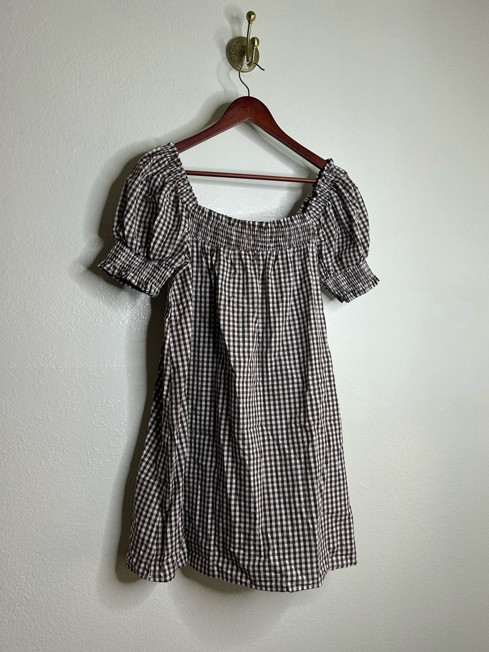 Petal &amp;  Pup 100% Cotton Brown Gingham Puff Sleeve Short Sleeve Kennedy Dress