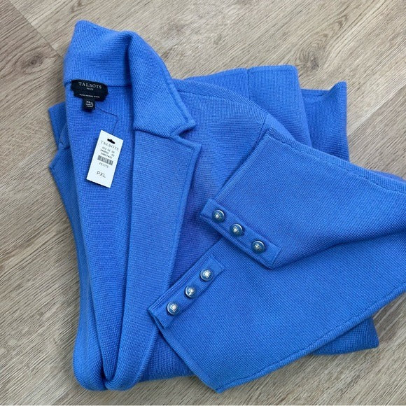 Talbots 100% Merino Wool Blue Knit Collared Blazer Jacket