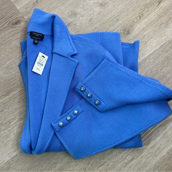 Talbots 100% Merino Wool Blue Knit Collared Blazer Jacket