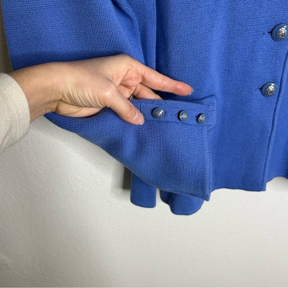 Talbots 100% Merino Wool Blue Knit Collared Blazer Jacket