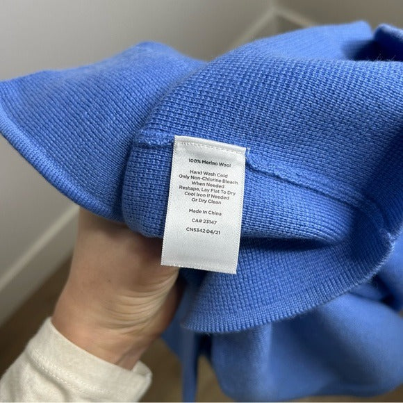 Talbots 100% Merino Wool Blue Knit Collared Blazer Jacket