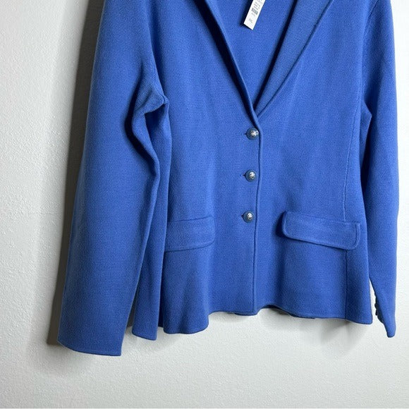 Talbots 100% Merino Wool Blue Knit Collared Blazer Jacket