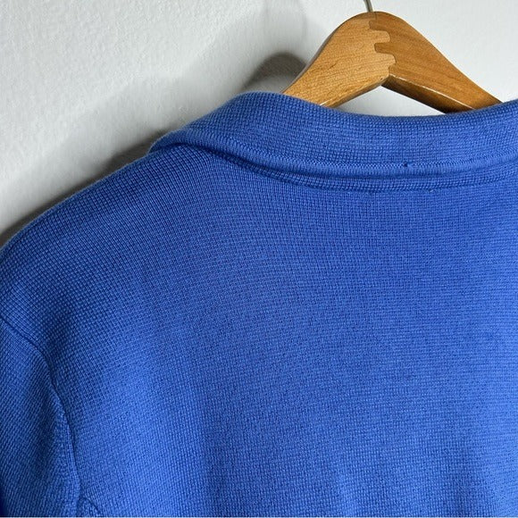 Talbots 100% Merino Wool Blue Knit Collared Blazer Jacket