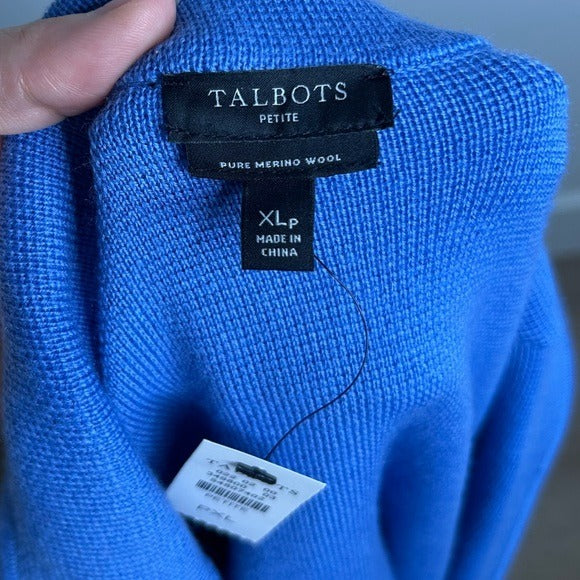 Talbots 100% Merino Wool Blue Knit Collared Blazer Jacket