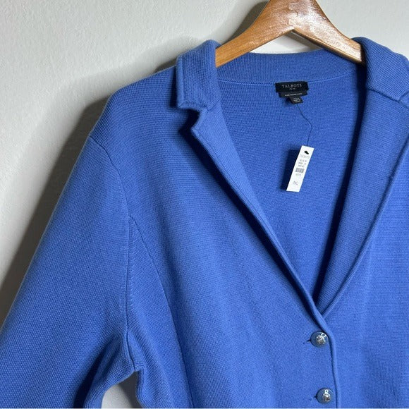 Talbots 100% Merino Wool Blue Knit Collared Blazer Jacket