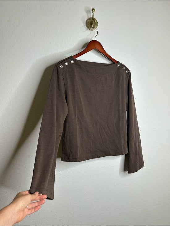 Nation LTD Nation LA 100% Cotton Rochelle Boat-Neck Sweater in Espresso Brown - Cotton