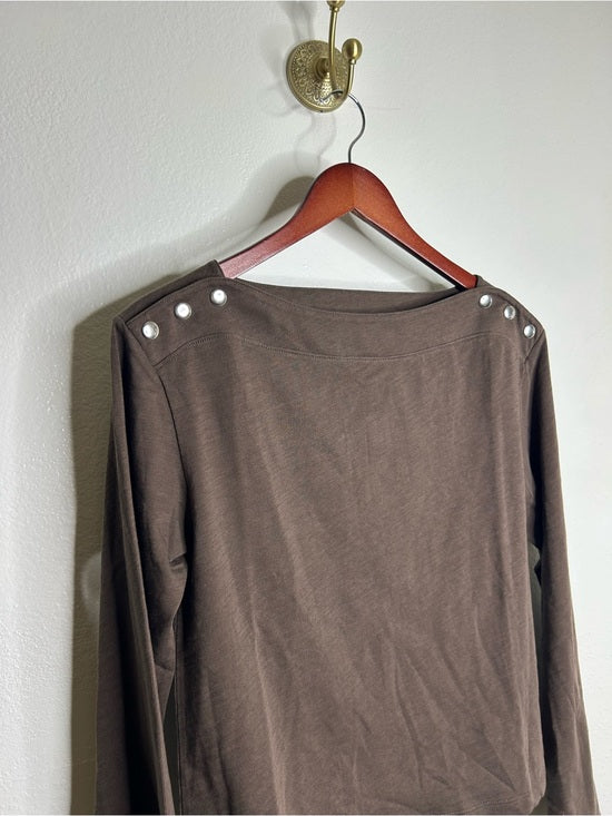 Nation LA 100% Cotton Rochelle Boat-Neck Sweater in Espresso Brown
