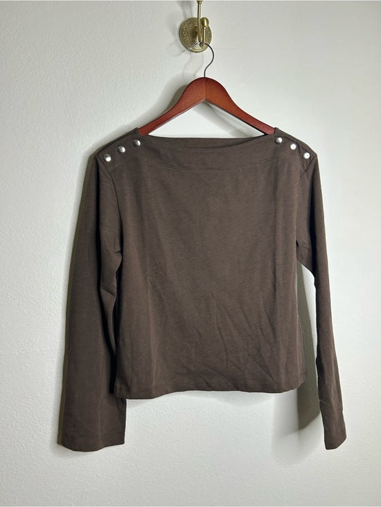 Nation LA 100% Cotton Rochelle Boat-Neck Sweater in Espresso Brown