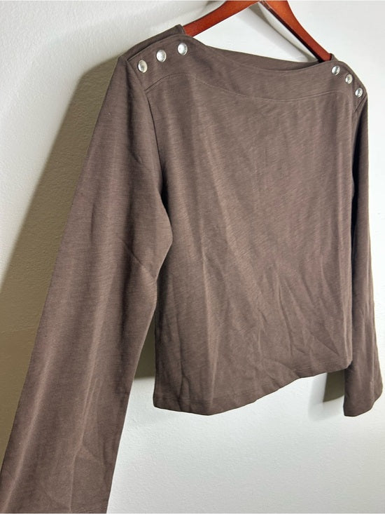 Nation LA 100% Cotton Rochelle Boat-Neck Sweater in Espresso Brown