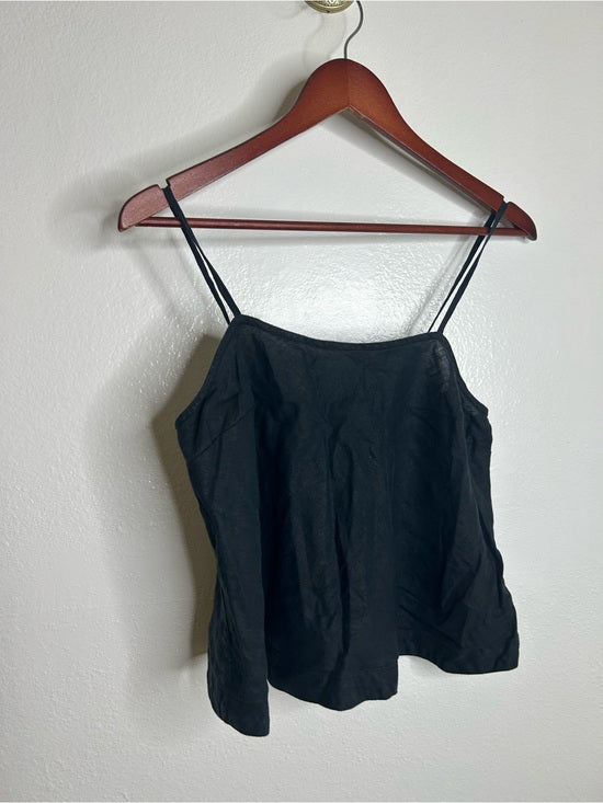 Unsubscribed 100% Linen Black Boxy Loose Fit Camisole Adjustable Tie Back Top