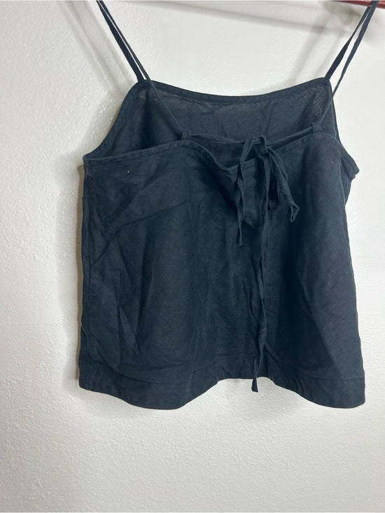 Unsubscribed 100% Linen Black Boxy Loose Fit Camisole Adjustable Tie Back Top