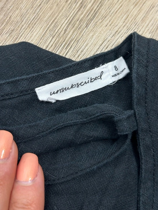 Unsubscribed 100% Linen Black Boxy Loose Fit Camisole Adjustable Tie Back Top