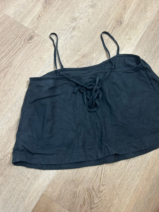 Unsubscribed 100% Linen Black Boxy Loose Fit Camisole Adjustable Tie Back Top