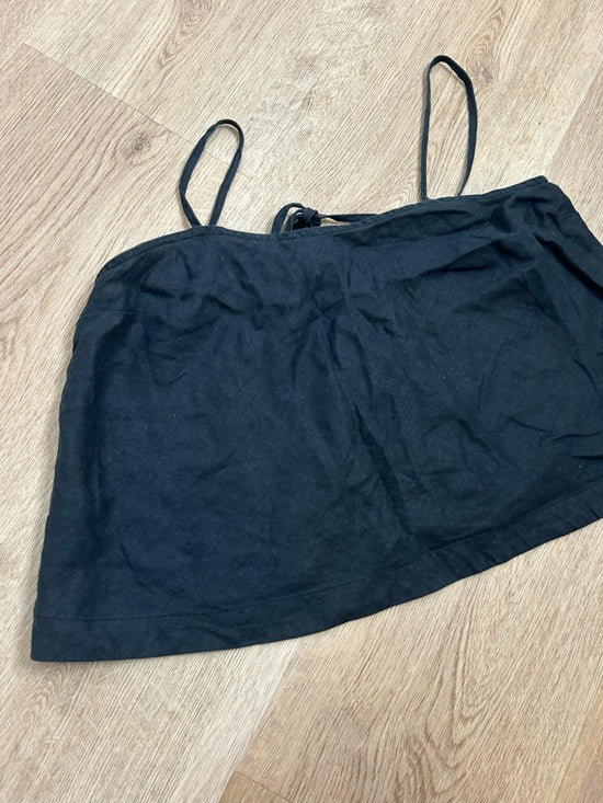 Unsubscribed 100% Linen Black Boxy Loose Fit Camisole Adjustable Tie Back Top