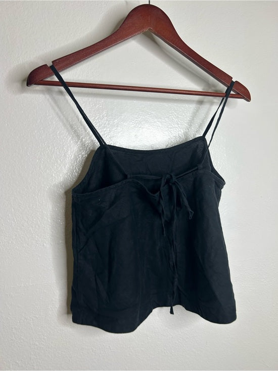 Unsubscribed 100% Linen Black Boxy Loose Fit Camisole Adjustable Tie Back Top