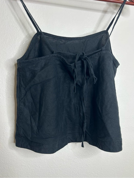 Unsubscribed 100% Linen Black Boxy Loose Fit Camisole Adjustable Tie Back Top
