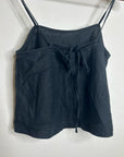Unsubscribed 100% Linen Black Boxy Loose Fit Camisole Adjustable Tie Back Top