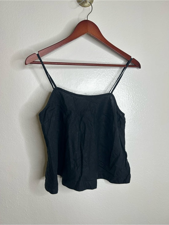 Unsubscribed 100% Linen Black Boxy Loose Fit Camisole Adjustable Tie Back Top