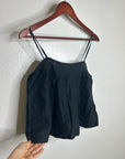 Unsubscribed 100% Linen Black Boxy Loose Fit Camisole Adjustable Tie Back Top
