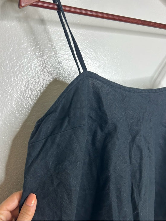 Unsubscribed 100% Linen Black Boxy Loose Fit Camisole Adjustable Tie Back Top