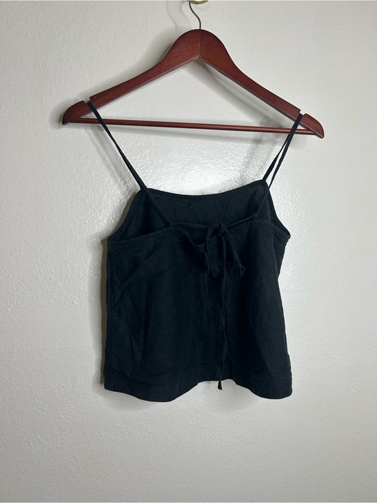 Unsubscribed 100% Linen Black Boxy Loose Fit Camisole Adjustable Tie Back Top