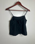 Unsubscribed 100% Linen Black Boxy Loose Fit Camisole Adjustable Tie Back Top
