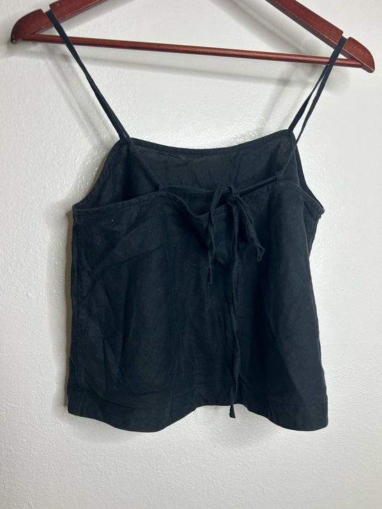 Unsubscribed 100% Linen Black Boxy Loose Fit Camisole Adjustable Tie Back Top