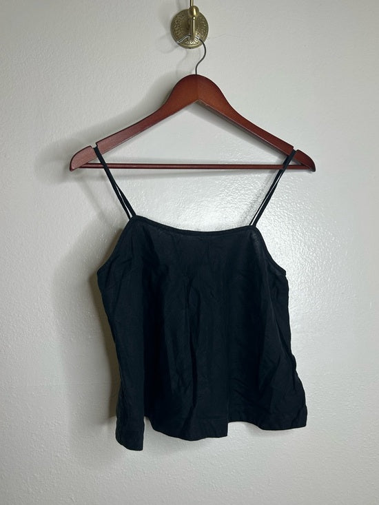 Unsubscribed 100% Linen Black Boxy Loose Fit Camisole Adjustable Tie Back Top