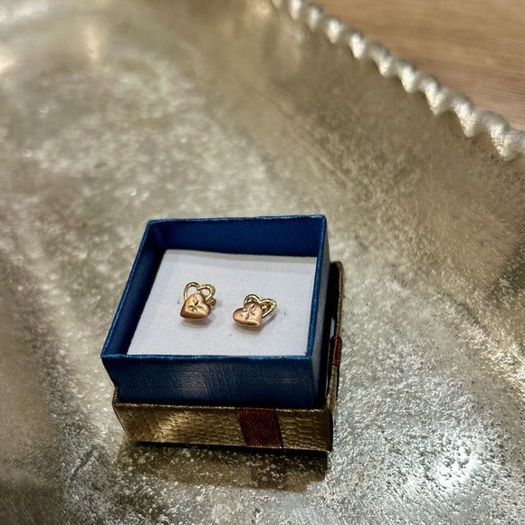 14K Gold 14K Gold Two Tone Heart Stud Earring